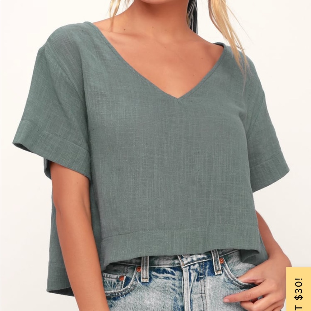 Blue short sleeve crop top